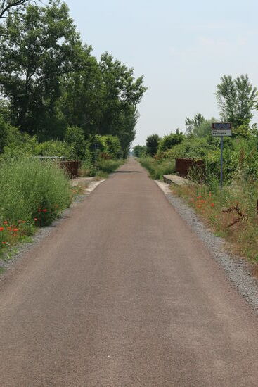 Hier geht es über eine alten Bahnstrecke