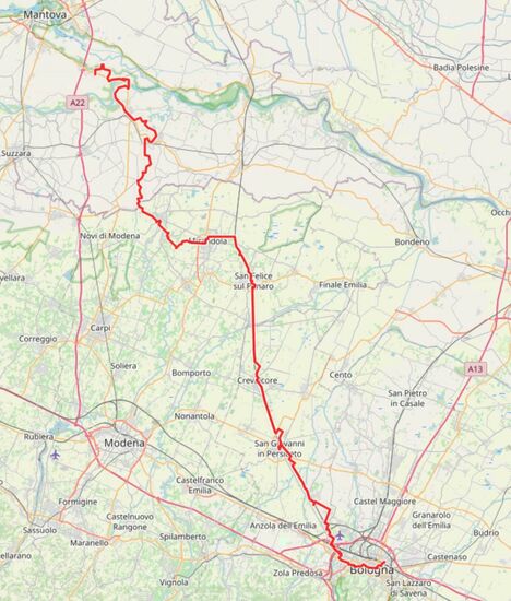 Zum Abschluss noch einmal gute 120 Kilometer ohne Steigungen und ohne Wind (Quelle: Openstreetmap)