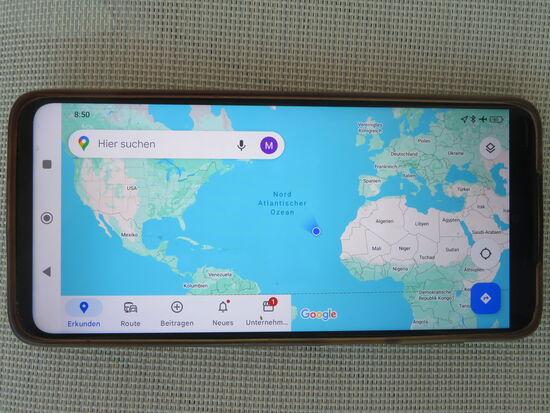 Google Maps meint, wir sind mitten auf dem Atlantik