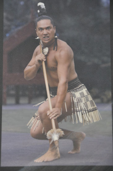 Der Haka - der Kriegstanz der Maoris. Hier eine Pose von einem Plakat abfotografiert...