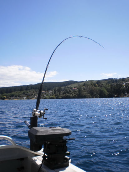 Am Lake Taupo angekommen musste Uli natürlich wieder Fischen gehen!