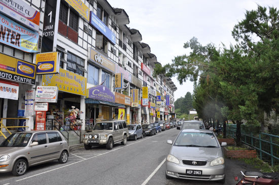 Nach 6 Stunden Busfahrt sind wir in den kühlen Cameron Highlands angekommen und haben uns am abend im Camlodge Hotel (hier der Straßenzug) einquartiert.