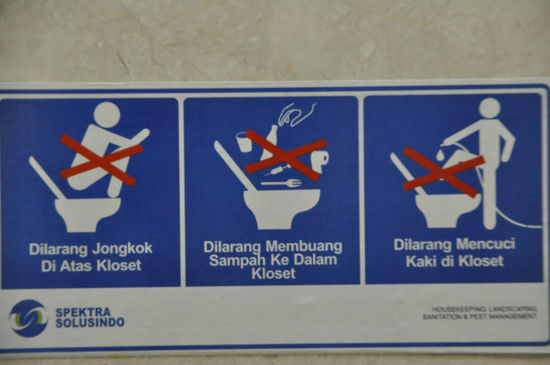 Am Flughafen noch in Makassar auf der Frauentoilette. Das linke Bild finden wir besonders gut...