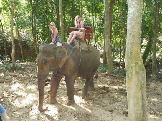 Die beiden Mädls aus Dänemark hatten mit ihrem Elefanten (übrigens der Größte im Camp) auch jede Menge Spaß!