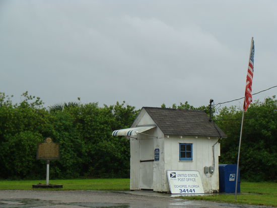 Hier das versprochene Foto vom Postoffice Ochopee. Rundherum gibt es nicht etwa Häuser. Es steht mitten in den Everglades an der 41 und wartet auf Kundschaft.