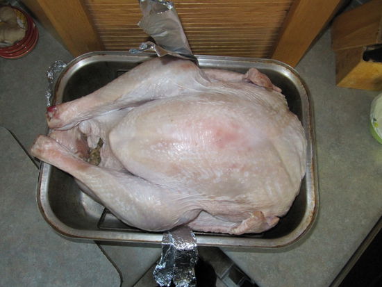 Truthahn bereit für den Ofen.