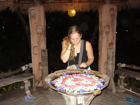 Blumen am Eingang des Restis