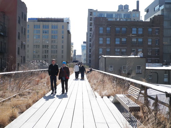 Die Highline führte durch "schönste" Häuserschluchten. 
Links im Bild sieht man noch die alten Schienen.