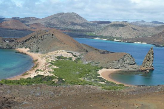 Blick vom Vulkan auf Bartolome. Die Landschaft hier war atemberaubend schoen