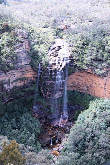 Die Wentworth Falls. Da für den nächsten Tag schlechtes Wetter vorhergesagt wurde und wir noch zu den 'Three Sisters' wollten, sind wir nicht bis zum Fuße des Wasserfalls runter gelaufen.