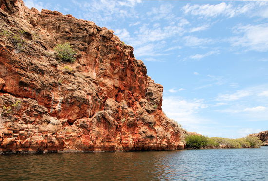 In den Felswänden suchten wir alle nach Anzeichen für Rock Wallabies. Einige Touris hatten eigene Ferngläser dabei und die Rangerin hatte zwei Ferngläser zum rumreichen dabei.