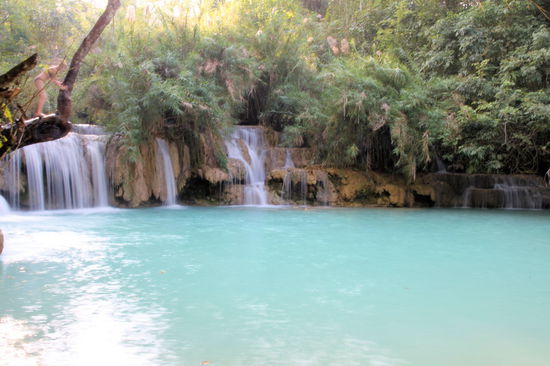 In diesem natürlichen Becken war schwimmen offiziell erlaubt und es gab am Baum (links im Bild) ein Seil zum reinschwingen. Diverse junge Traveller mussten natürlich ins Wasser springen (trotz niedriger Wassertemperaturen). Links auf dem Baumstamm steht eine junge Dame kurz vorm Sprung.