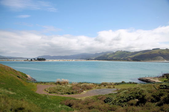 Blick vom Pilots Beach in den Otago Harbour.