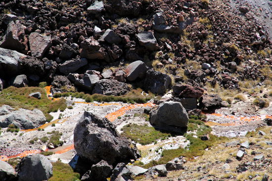 Die orangenen Zuflüsse zum See.