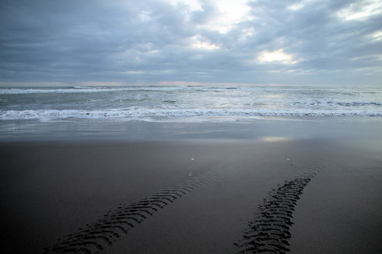 Zum Abschluss ein typisches Westküstenbild mit schwarzem Sand. 
