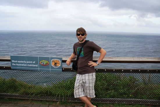 Christoph am östlichsten Punkt Australiens, hier das klassische Beweisfoto