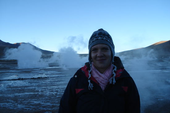 Abfahrt zu den Geysiren war um 4 Uhr morgen. Temparaturen -20 Grad. Dementspechend eingepackt sehe ich auch aus. 