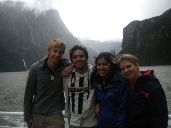 Unsere kleine Gruppe zum "Milford Sound" 2 Englaender, 1 Mexi und ich.