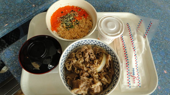 Mein 1. Mittagessen in Hong Kong. Nudeln mit Rindfleisch, war echt lecker. Was Kit hatte, siehe oranges Essen - keine Ahnung? 