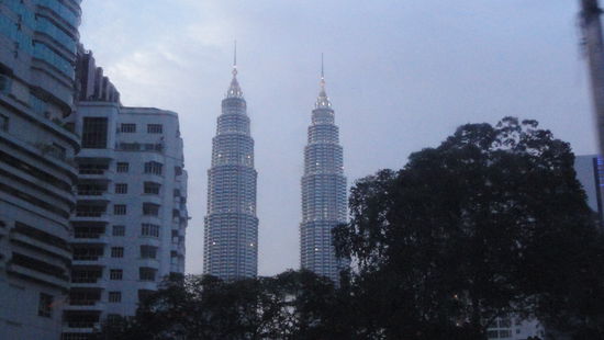 Die Zwillingstuerme bei Nacht.