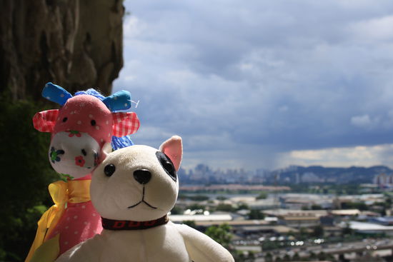 Rasta Bob ( ein Mitbringsel aus Deutschland und Fred-Ersatz, nach dem der ja geklaut worden ist) und Grande Merguez (Weihnachtsgeschenk von Julien). Im Hintergrund ist Kuala Lumpur zu sehen.