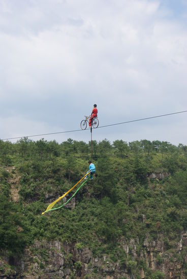 Die Jungs sind echt krass drauf... Mit Fahrrad, Motorrad etc. ueber die Schlucht! Wahnsinn... 