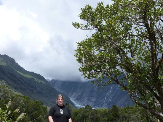 im Hintergrund der Franz-Josef-Gletscher