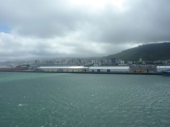 "Coolest little capitol of the world"; Wellington im Vordergrund der Hafen 