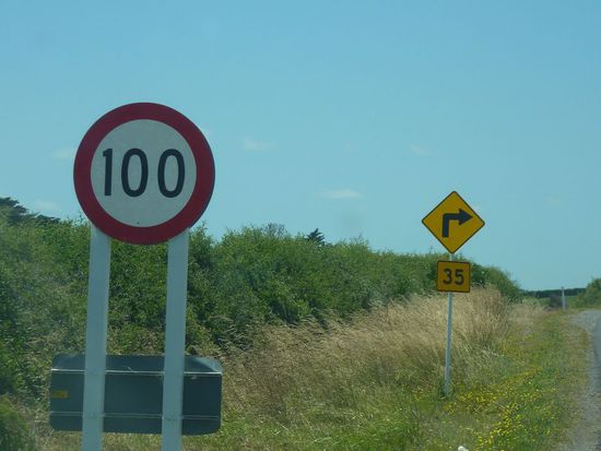 erlaubt sind 100km/h, angemessen 35km/h... sehr intelligent diese Schilder 