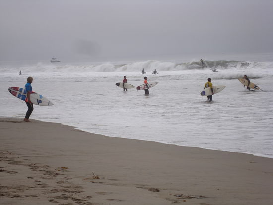 Am Malibu Beach findet gerade ein Surfer Contest statt