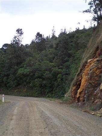 Es gibt in Neuseeland 3 Sorten von Strassen: Highways, sowas wie Bundesstrassen und Landwege. Dieses hier ist eine Bundesstrasse auf der Coromandel! Hier kann einem echt alles passieren...