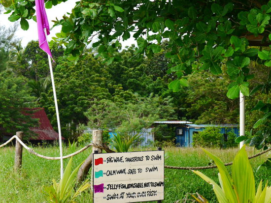 An unserem Strand ist die Quallenflagge gehisst.