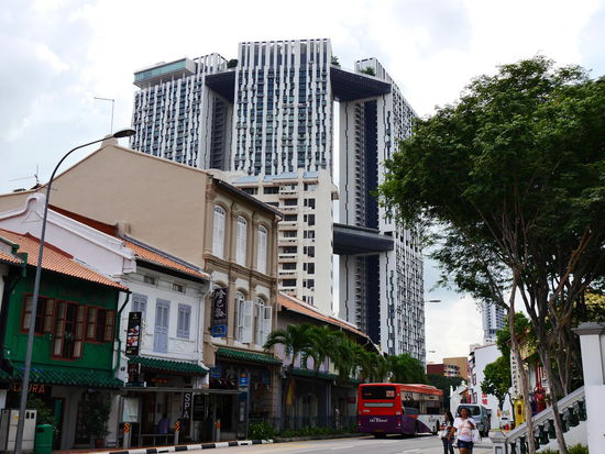 Im Hintergrund dominiert immer wieder das Pinnacle@Duxton mit seinen enormen Ausmaßen.