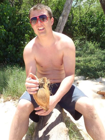 Kokosnussknacken am Strand in Paia