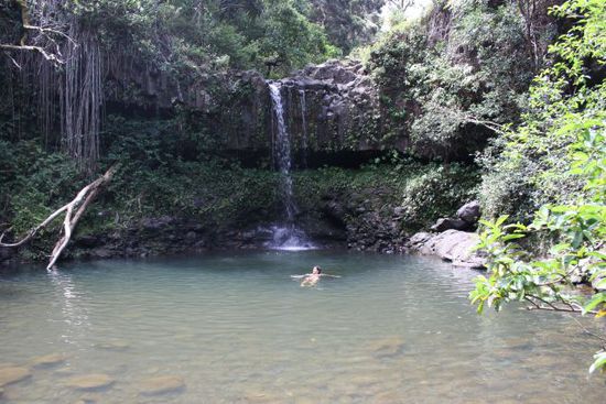 Twin Falls auf der Road to Hana (ja das ist Nicole da mittendrin)
