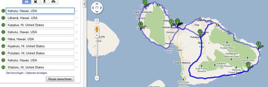 Die Reiseroute über Maui