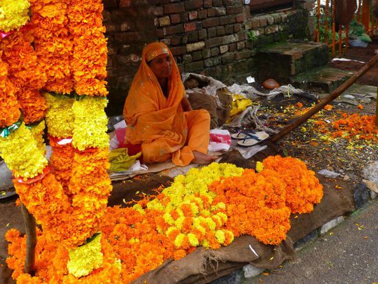 Vor Hndutempeln werden frische Blüten verkauft, die dann im Tempel geopfert werden.