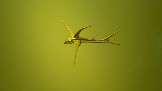 der fliegende Fisch wurde in San Augustin im Parque de los Idolos in einem Grab gefunden Er ist ca. 8 cm lang