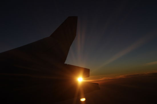 Herrlicher Sonnenuntergang - nur der Flügel stört!