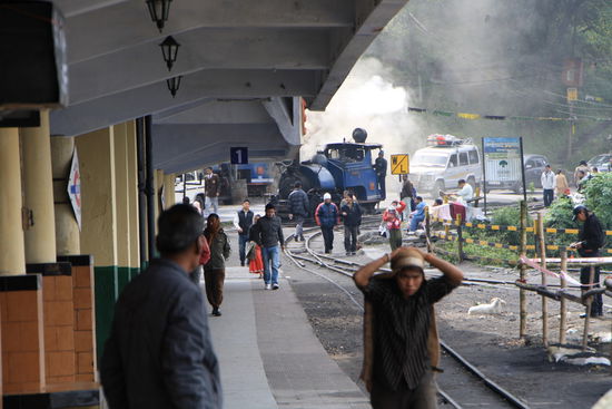 Dampflok der Toy-Train im Bahnhof von Darjeeling.