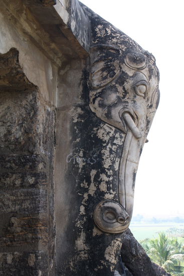 Mächtiger Elefantenkopf aussen am Tempel.