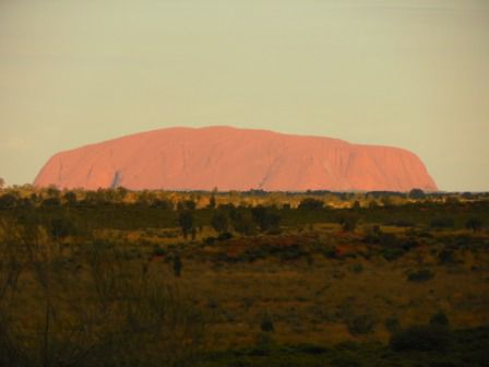 in der Ferne leuchtet der Ayers Rock (hier stark rangezoomt, eigentlich 35 km weit weg)