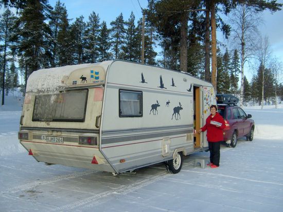 Unser Stellplatz am Wandererheim in Meselefors.