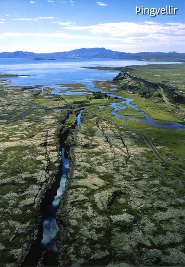 Luftbild-Postkarte der Þingvellir-Senke von Norden gesehen