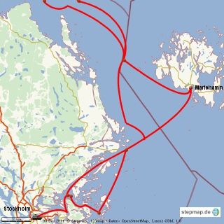 unser Kurs durch die Stockholmer Schären, nach Åland und zum Leuchtturm Björn im Norden 
(auf der Karte leider abgeschnitten, auch der Kurs nur grob eingezeichnet, geht leider nicht besser mit StepMap)