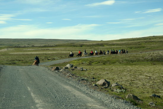 Reitergruppe auf dem Weg zum Háifoss