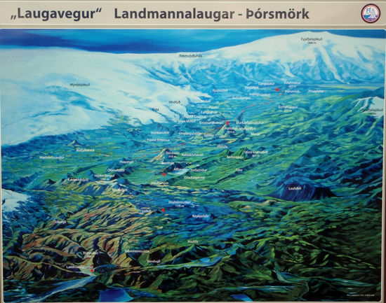 Informationstafel über das Wandergebiet "Laugavegur" Landmannalaugar-Þórsmörk