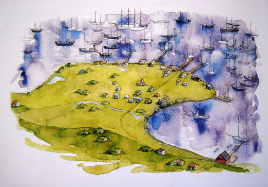 so sah es hier einmal aus, rechts unten Róaldsbakki