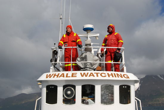 unsere Begleiter halten nach den Walen Ausschau