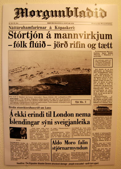 am 14 Januar 1976 verbreitete die Zeitung die Nachricht vom Erdbeben im Öxarfjörður, von dem auch Kópasker betroffen war